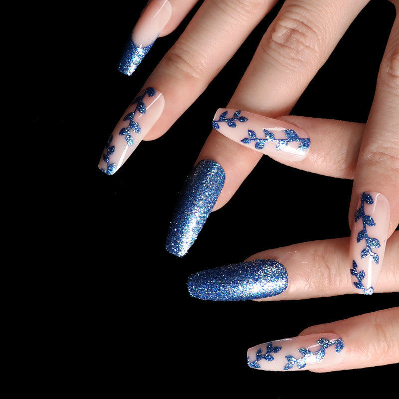 Blå Løg Pink Falske Negle Ballet Negl Kiste Negl Fransk Manicure Fuld Bærbar Færdig Neglestudie Boks