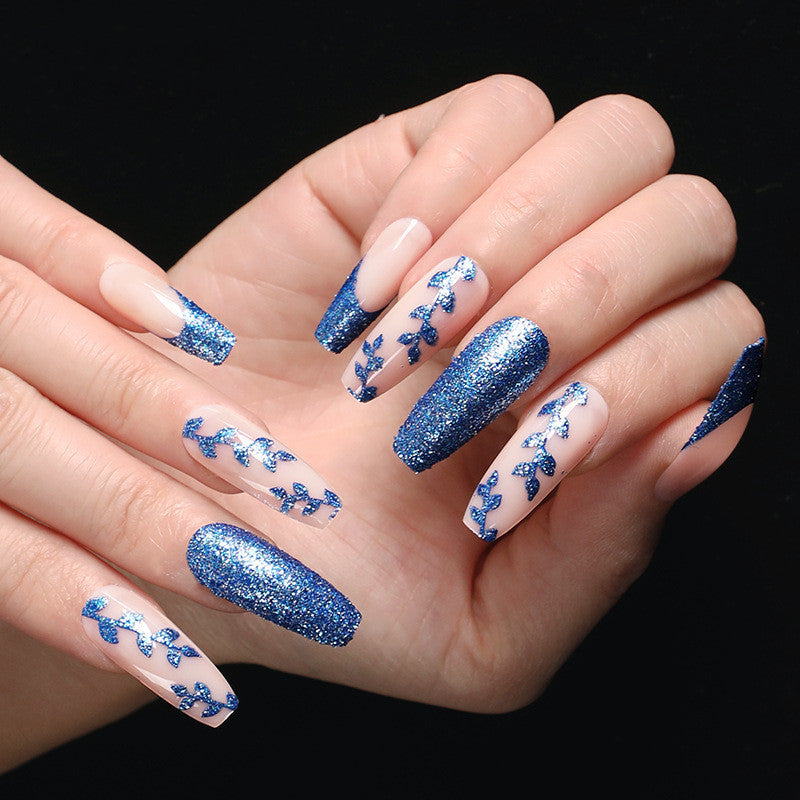 Blå Løg Pink Falske Negle Ballet Negl Kiste Negl Fransk Manicure Fuld Bærbar Færdig Neglestudie Boks