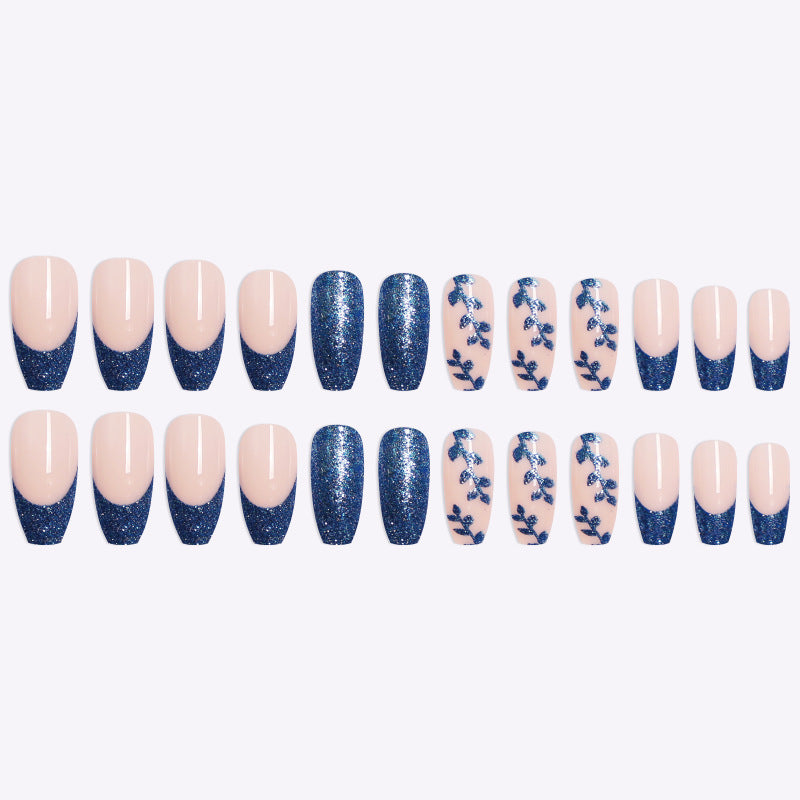 Blå Løg Pink Falske Negle Ballet Negl Kiste Negl Fransk Manicure Fuld Bærbar Færdig Neglestudie Boks