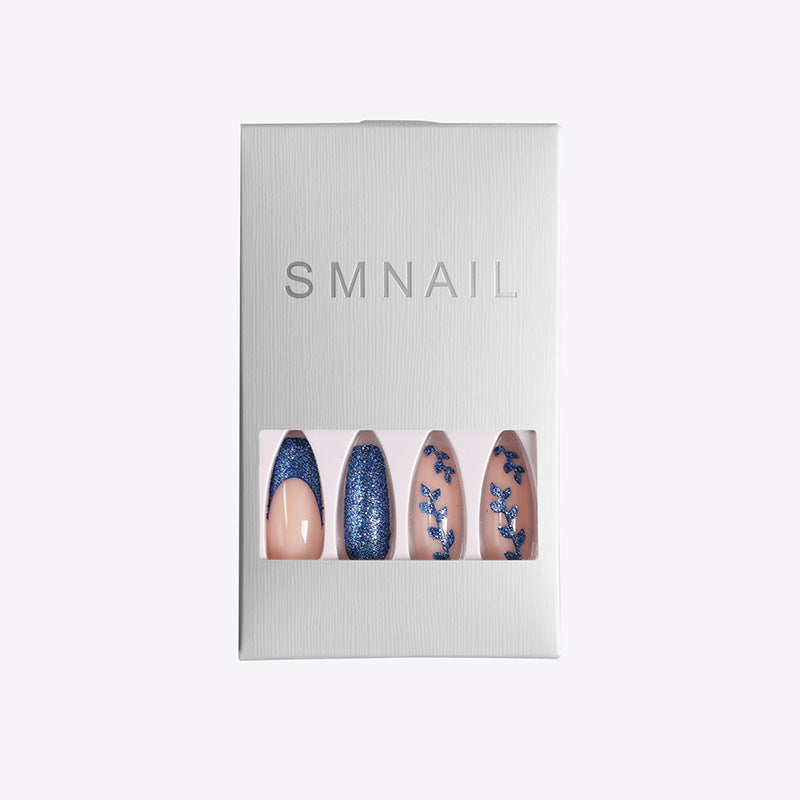 Blå Løg Pink Falske Negle Ballet Negl Kiste Negl Fransk Manicure Fuld Bærbar Færdig Neglestudie Boks