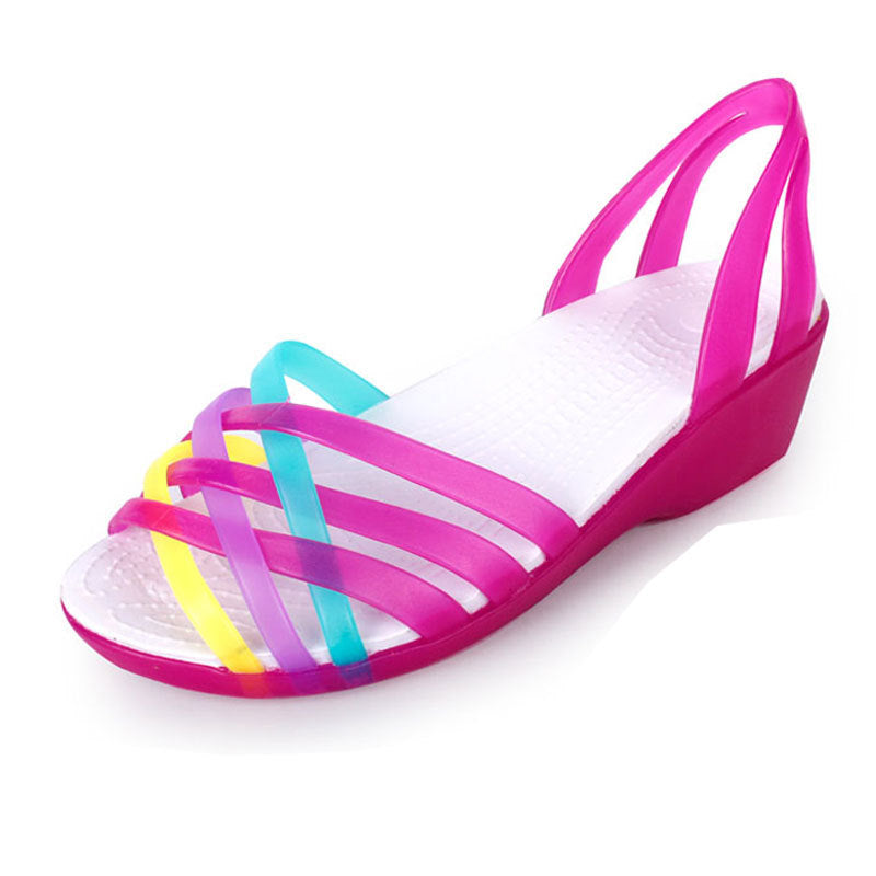 Slope Heel Sandals Summer New Hole Shoes Outside Wear Jelly Beach Shoes Mother Mid-Heel Female Plastic Sandals In Summer