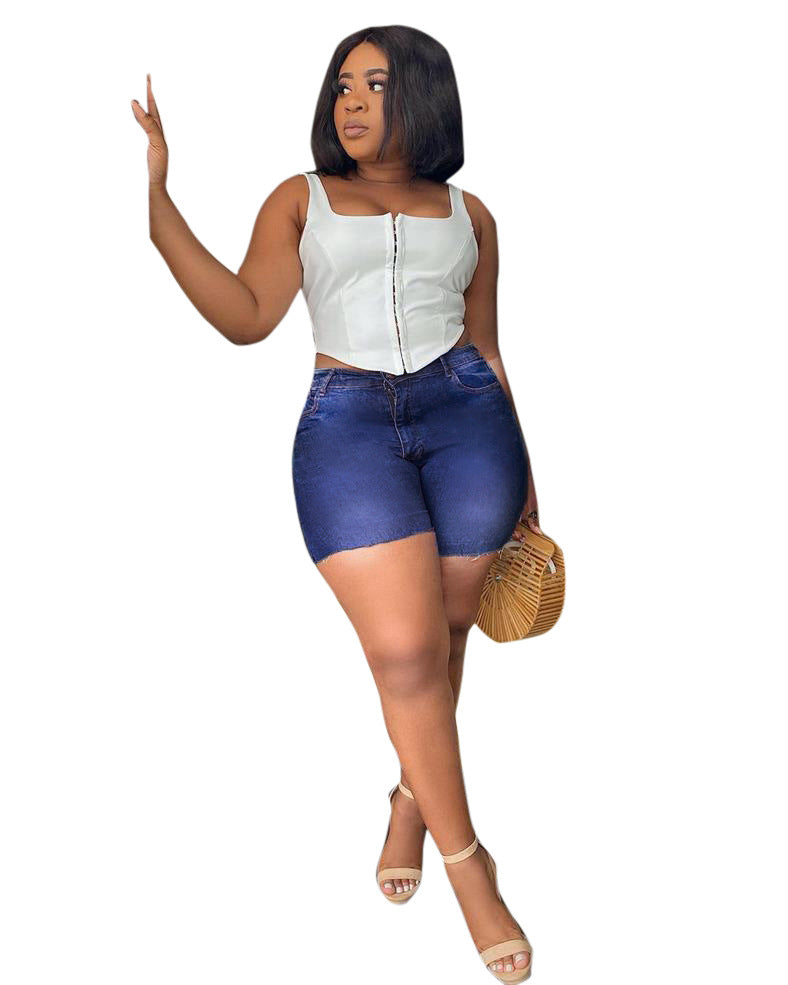 Ebay Amazon Wish European And American Fashion Women'S High Waist Slim Denim Shorts
