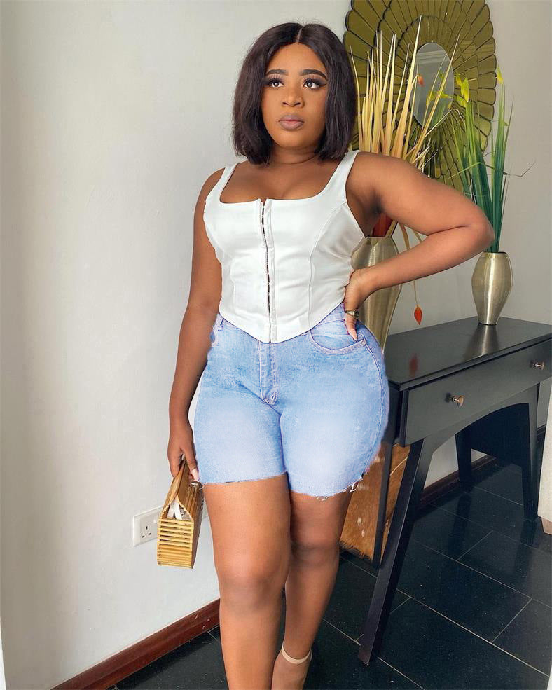 Ebay Amazon Wish European And American Fashion Women'S High Waist Slim Denim Shorts