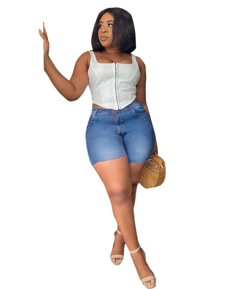 Ebay Amazon Wish European And American Fashion Women'S High Waist Slim Denim Shorts