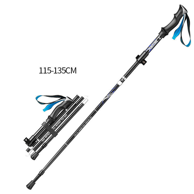 Aluminum Alloy 5-Section Folding Trekking Pole Outer Lock Short Light Telescopic Walking Stick