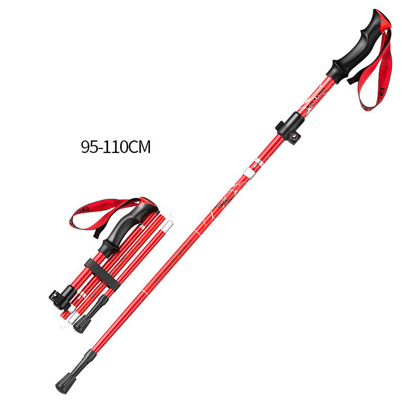 Aluminum Alloy 5-Section Folding Trekking Pole Outer Lock Short Light Telescopic Walking Stick