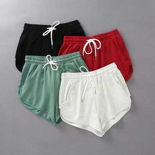 Casual Women Sports Shorts Summer New Fashion Candy Color Drawstring Skinny Shorts Lady Elastic Waist Beach Running Short Bottom