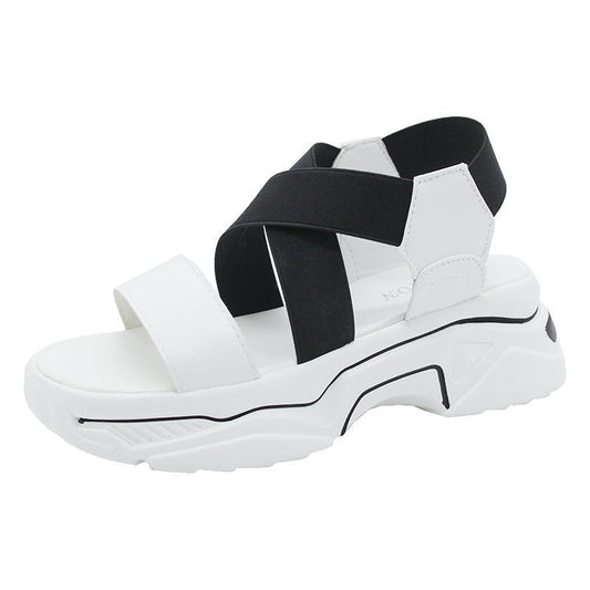 Stretch Fabric Flat Platform Sandals Gladiator Thick Sole Height Increasing Women Shoes