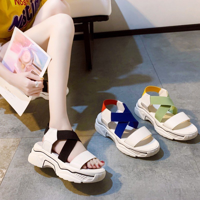 Stretch Fabric Flat Platform Sandals Gladiator Thick Sole Height Increasing Women Shoes