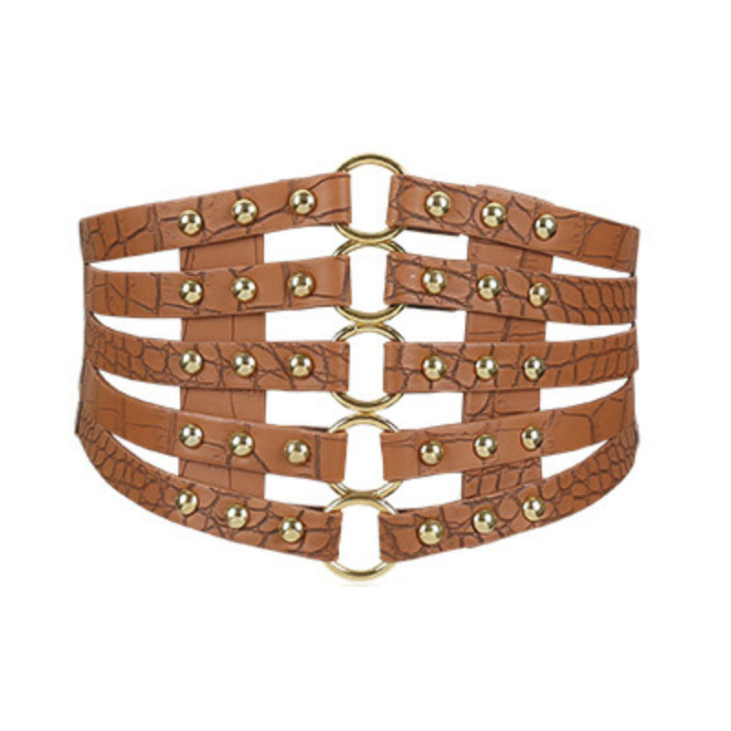 Fashion Retro Hollow Out Liuding Wide Waistband European And American Women'S Versatile Skirt, Down Jacket And Black Belt