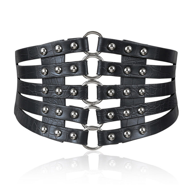 Fashion Retro Hollow Out Liuding Wide Waistband European And American Women'S Versatile Skirt, Down Jacket And Black Belt