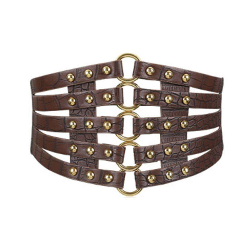 Fashion Retro Hollow Out Liuding Wide Waistband European And American Women'S Versatile Skirt, Down Jacket And Black Belt