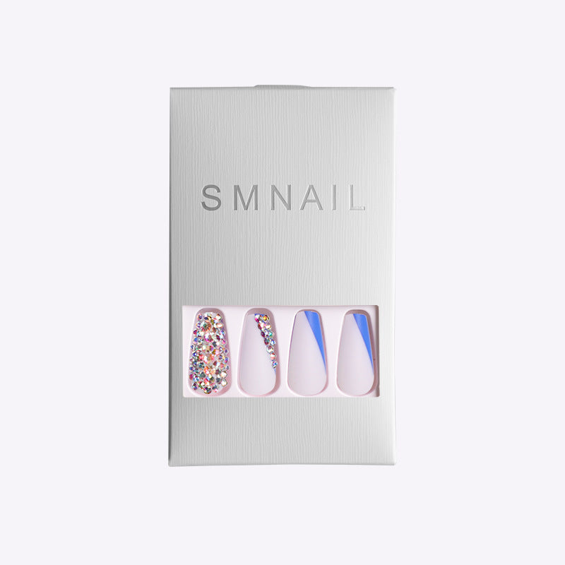 Wearing Nail Pieces Ballet Blue French Manicure Wearing Nail Color Diamonds