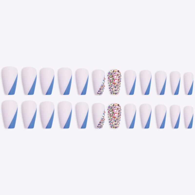 Wearing Nail Pieces Ballet Blue French Manicure Wearing Nail Color Diamonds