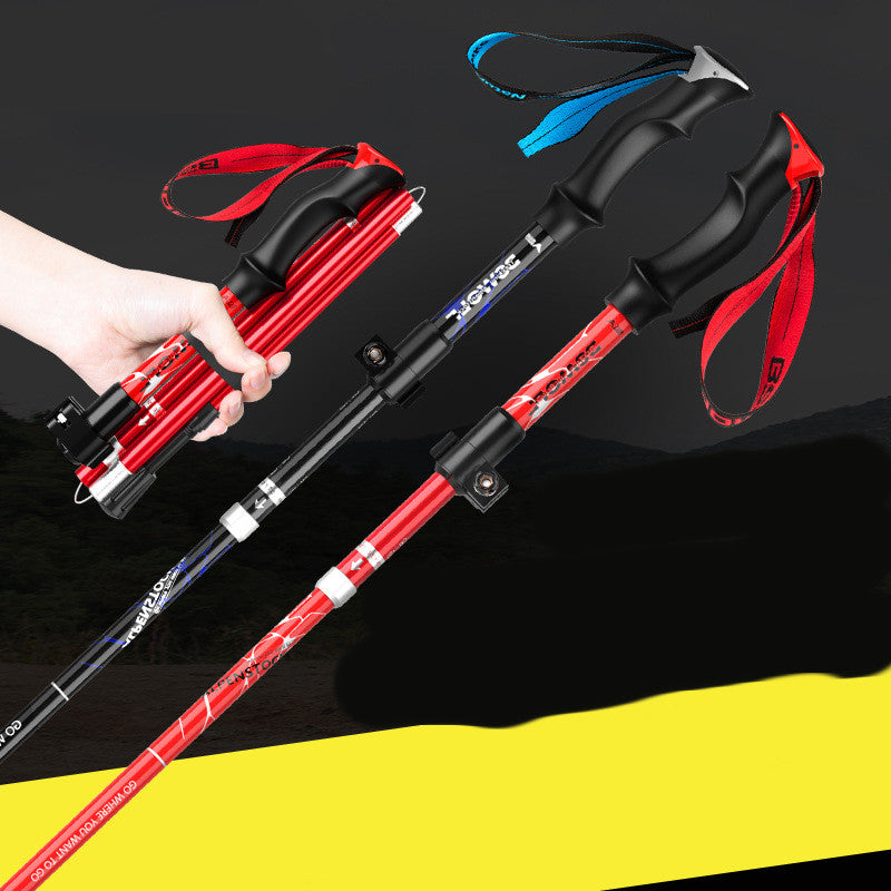 Aluminum Alloy 5-Section Folding Trekking Pole Outer Lock Short Light Telescopic Walking Stick