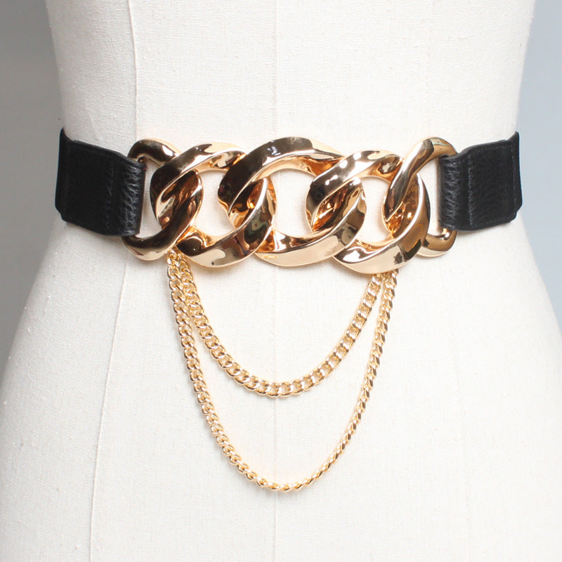 Metal Thick Chain Ladies Girdle, Trendy Matching Skirt Waist, Decoration Punk Belt Black