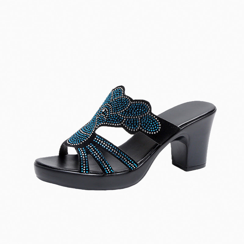 Fish Mouth Thick Bottom Thick Heel Hollow Female Sandals And Slippers