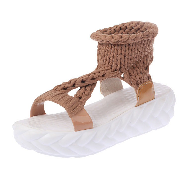 Thick-Soled Sponge Cake Wedge Heel All-Match Comfortable Roman Shoes