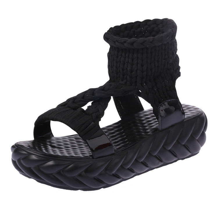 Thick-Soled Sponge Cake Wedge Heel All-Match Comfortable Roman Shoes