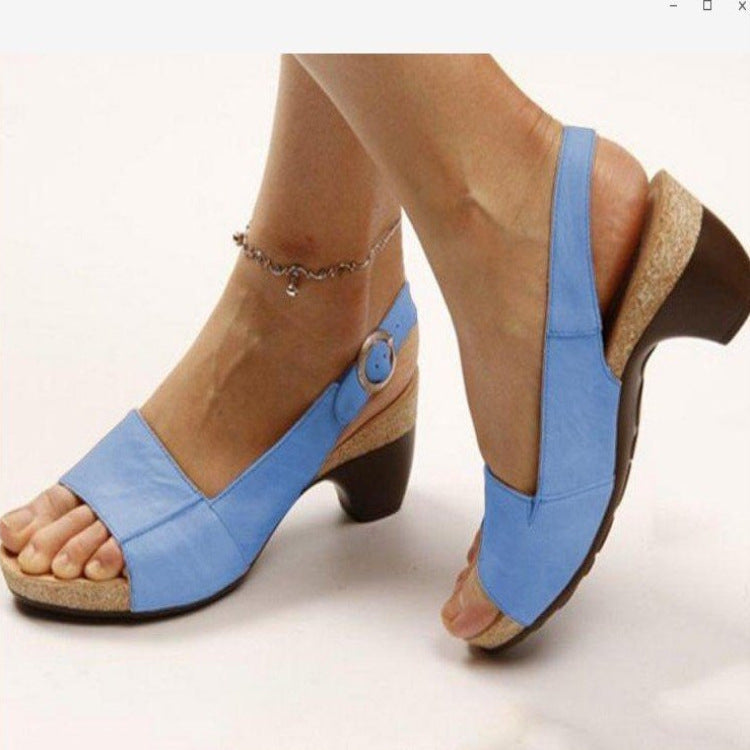 Summer New Style Fish Mouth Buckle Thick Heel Large Size Fashion Sandals