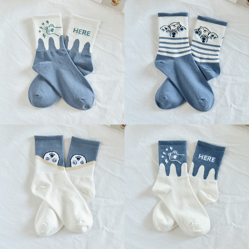 Cute Japanese Cartoon Blue Striped Stockings