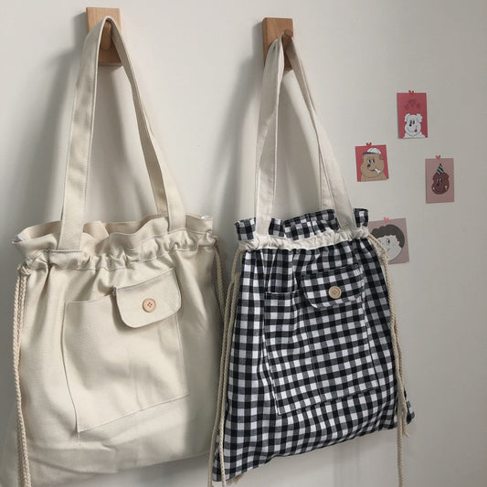 Korean Version Of The Forest Lattice Single Shoulder Canvas Bag Female New Student Class Bag Literature And Art Retro Portable Large Bag Female