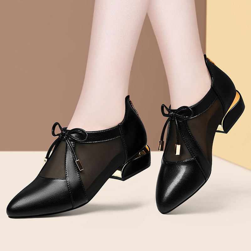 Pointed Net Yarn Breathable Small Leather Shoes