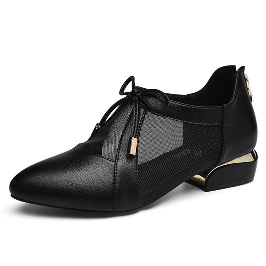Pointed Net Yarn Breathable Small Leather Shoes