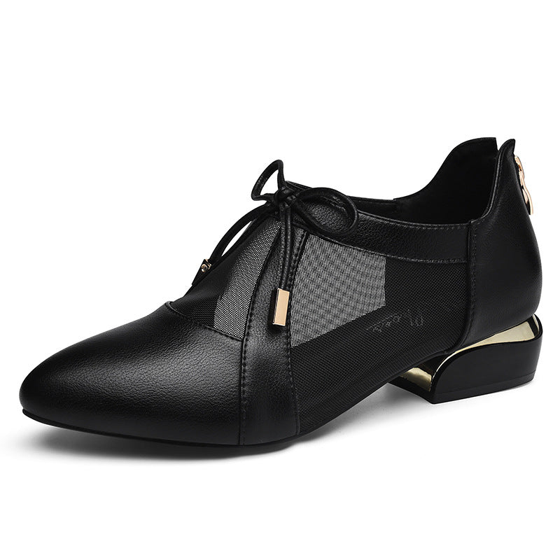 Pointed Net Yarn Breathable Small Leather Shoes