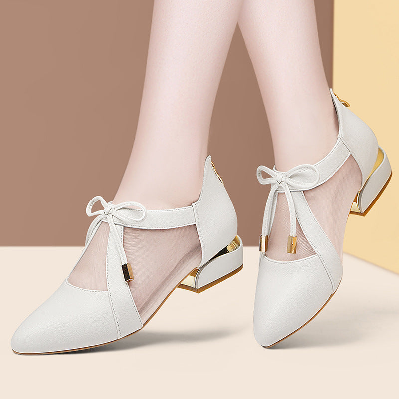 Pointed Net Yarn Breathable Small Leather Shoes