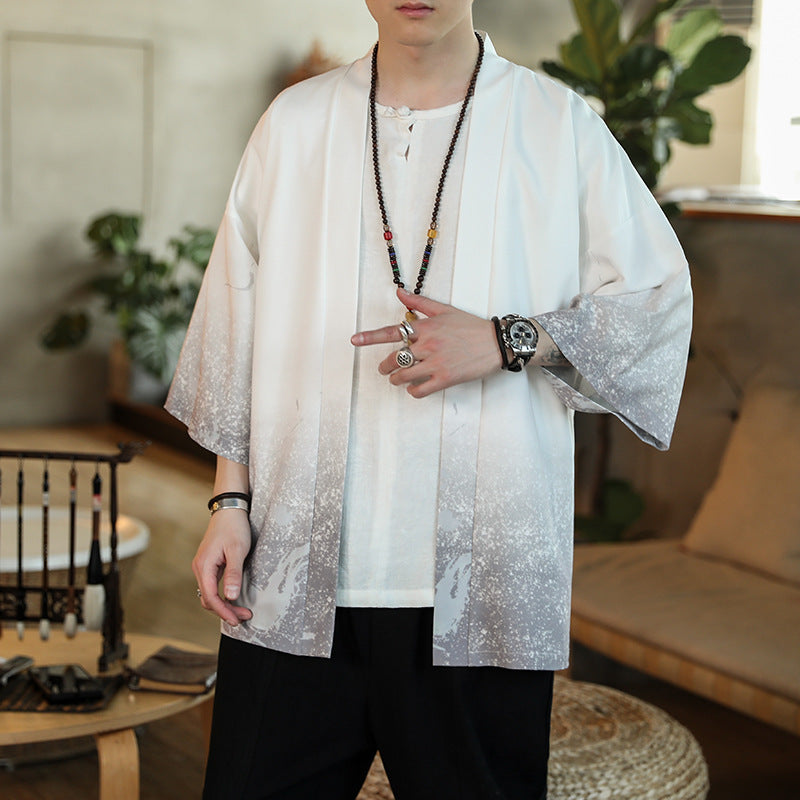 Men's Short Cardigan Trench Coat Road Gown