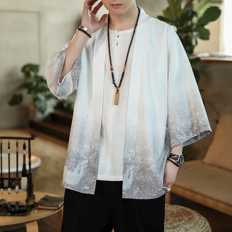 Men's Short Cardigan Trench Coat Road Gown