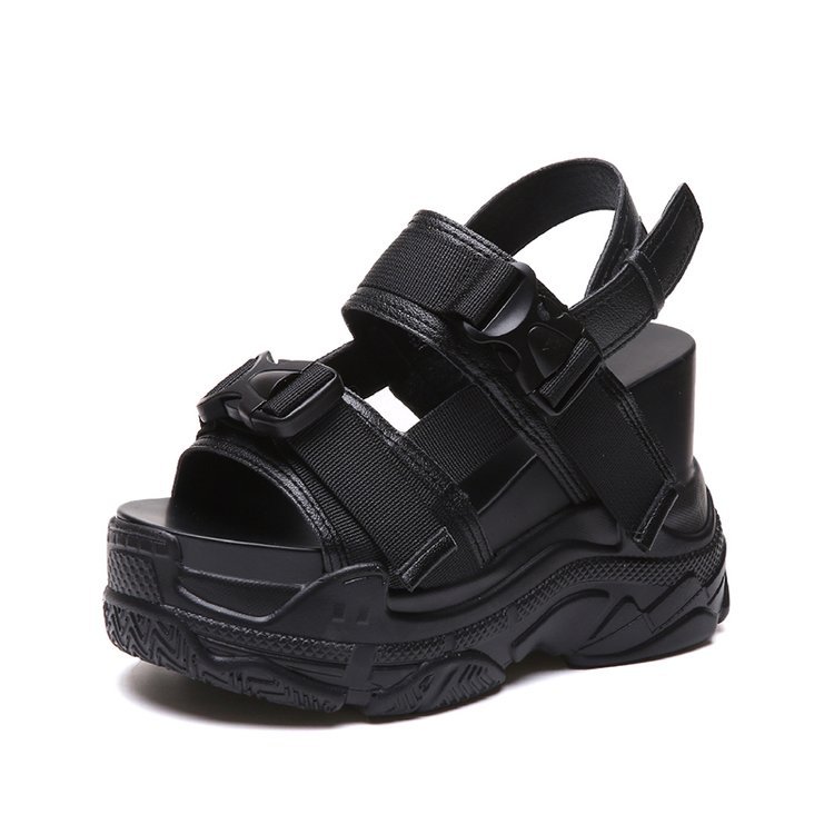 New Summer Mid Heel Muffin Bottom Velcro Cut Out Women'S Sandals