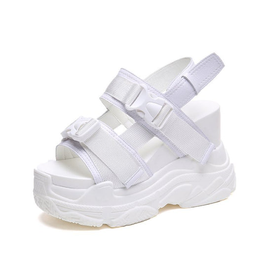 New Summer Mid Heel Muffin Bottom Velcro Cut Out Women'S Sandals