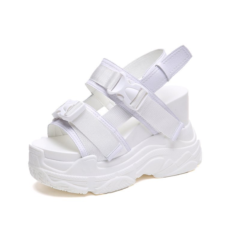 New Summer Mid Heel Muffin Bottom Velcro Cut Out Women'S Sandals