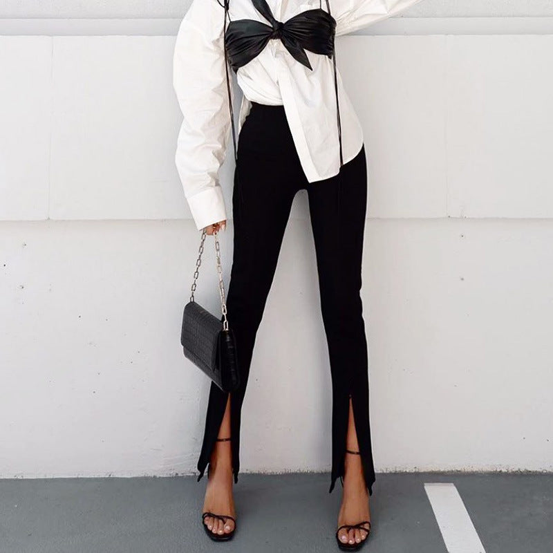 Zipper Slit Slim Trousers Personalized Slim Flared Cropped Trousers