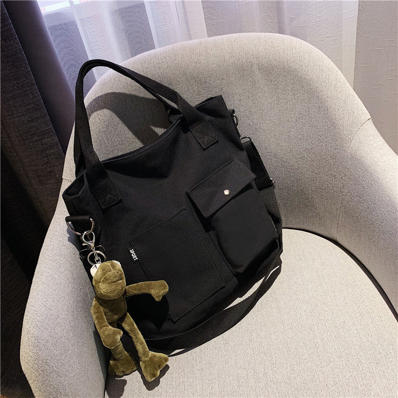 Foreign Style Canvas Bag Large Bag Women's New Fashion Korean Versatile Messenger Bag Large Capacity Single Shoulder Bag Handbag