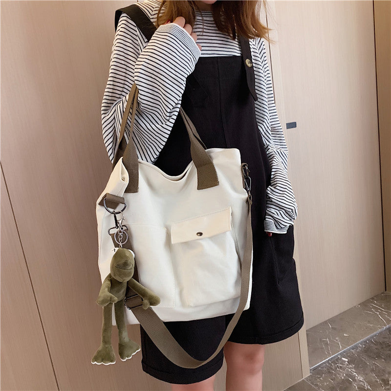 Foreign Style Canvas Bag Large Bag Women's New Fashion Korean Versatile Messenger Bag Large Capacity Single Shoulder Bag Handbag