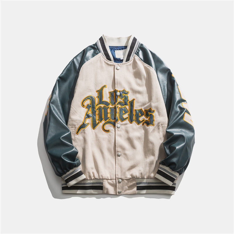 Japanese Baseball Collar Jacket Preppy Fashion Jacket With Contrasting Colors And Patchwork Letters