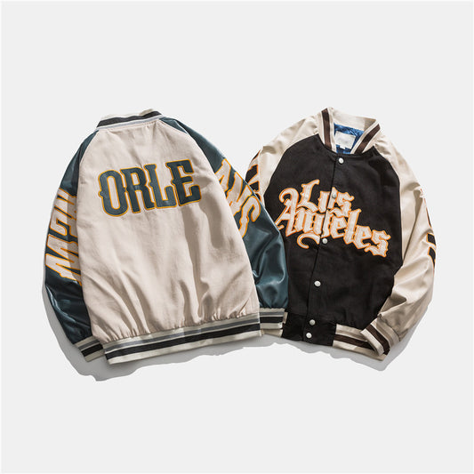 Japanese Baseball Collar Jacket Preppy Fashion Jacket With Contrasting Colors And Patchwork Letters
