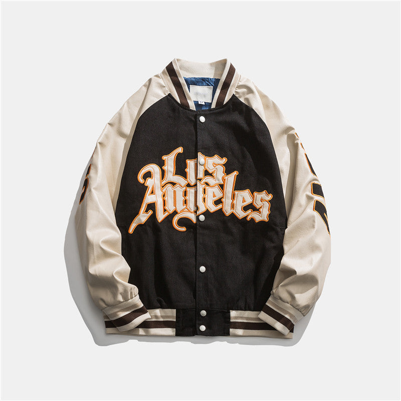 Japanese Baseball Collar Jacket Preppy Fashion Jacket With Contrasting Colors And Patchwork Letters