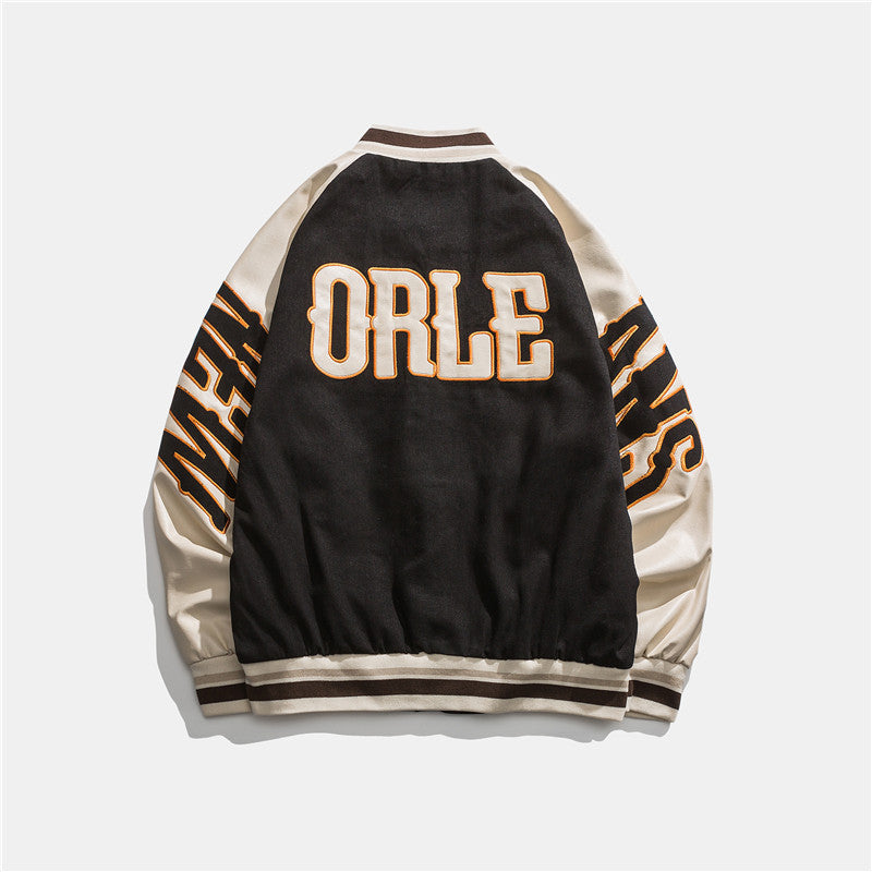 Japanese Baseball Collar Jacket Preppy Fashion Jacket With Contrasting Colors And Patchwork Letters