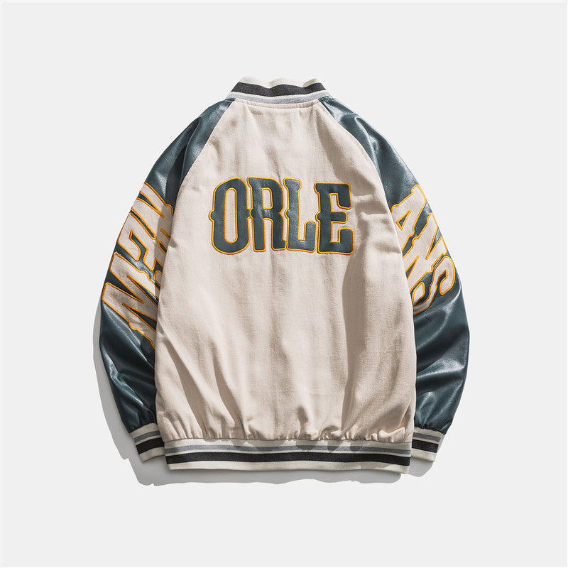 Japanese Baseball Collar Jacket Preppy Fashion Jacket With Contrasting Colors And Patchwork Letters