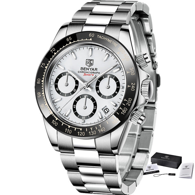 Men'S Quartz Watch Trendy Casual Three-Eye Six-Hand Small Dial Butterfly Double Snap Button