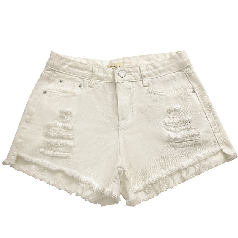 Wubi Crab With Cotton Ripped Holes High Waist Wide Leg Denim Shorts Women Loose Students All-Match Hot Pants