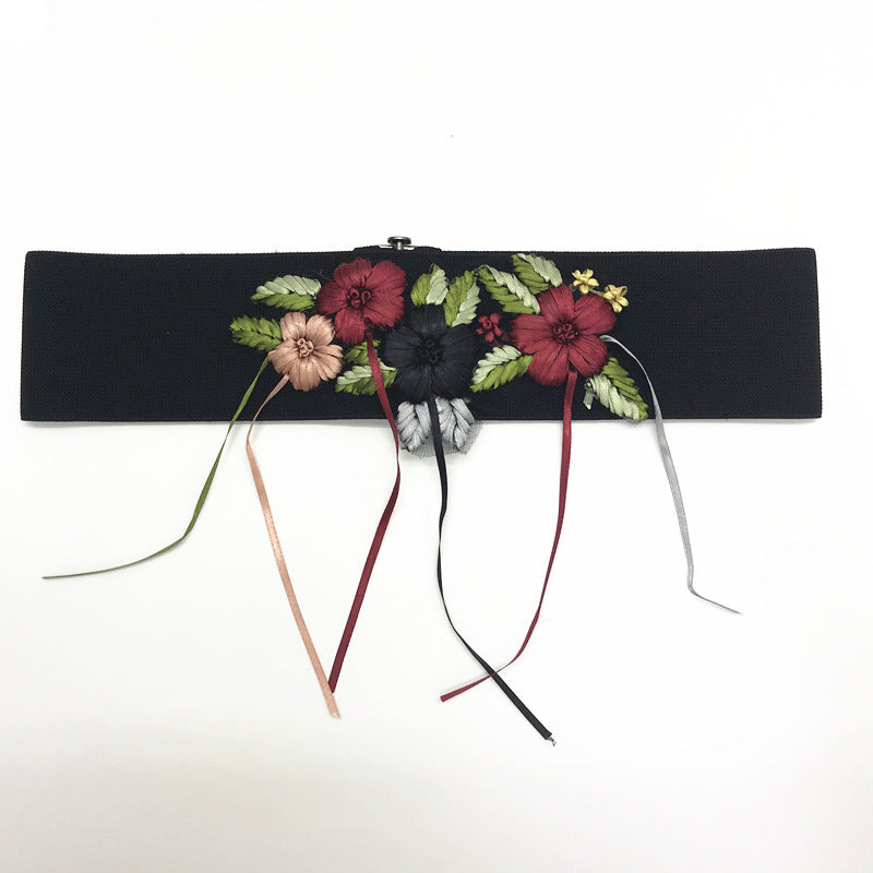 Embroidered Ladies Waist Flower-Shaped Decorative Buckle All-Match Single Loop Weaving