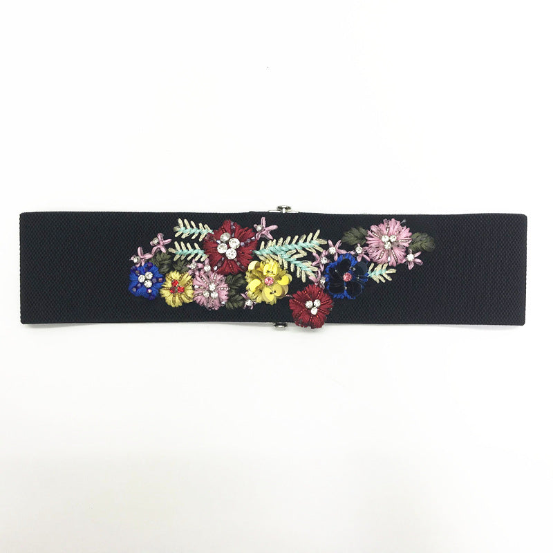 Embroidered Ladies Waist Flower-Shaped Decorative Buckle All-Match Single Loop Weaving