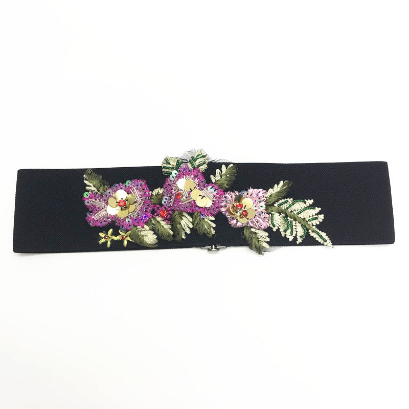 Embroidered Ladies Waist Flower-Shaped Decorative Buckle All-Match Single Loop Weaving