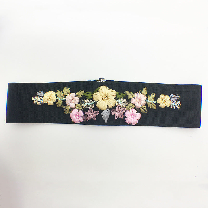 Embroidered Ladies Waist Flower-Shaped Decorative Buckle All-Match Single Loop Weaving