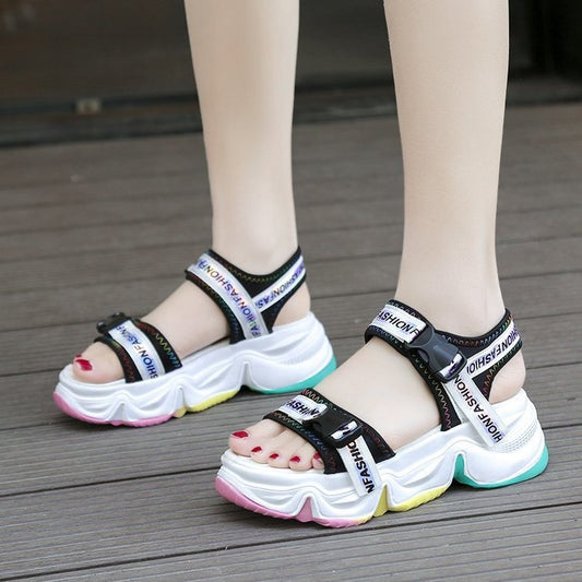 Open-Toed Casual Flat Platform Shoes Women'S Open-Toed Velcro Sports Sandals